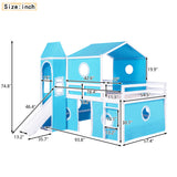 Full Size Bunk Bed with Slide Blue Tent and Tower - Blue - Home Elegance USA