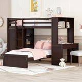 Twin size Loft Bed with a Stand-alone bed, Shelves,Desk,and Wardrobe-Espresso - Home Elegance USA