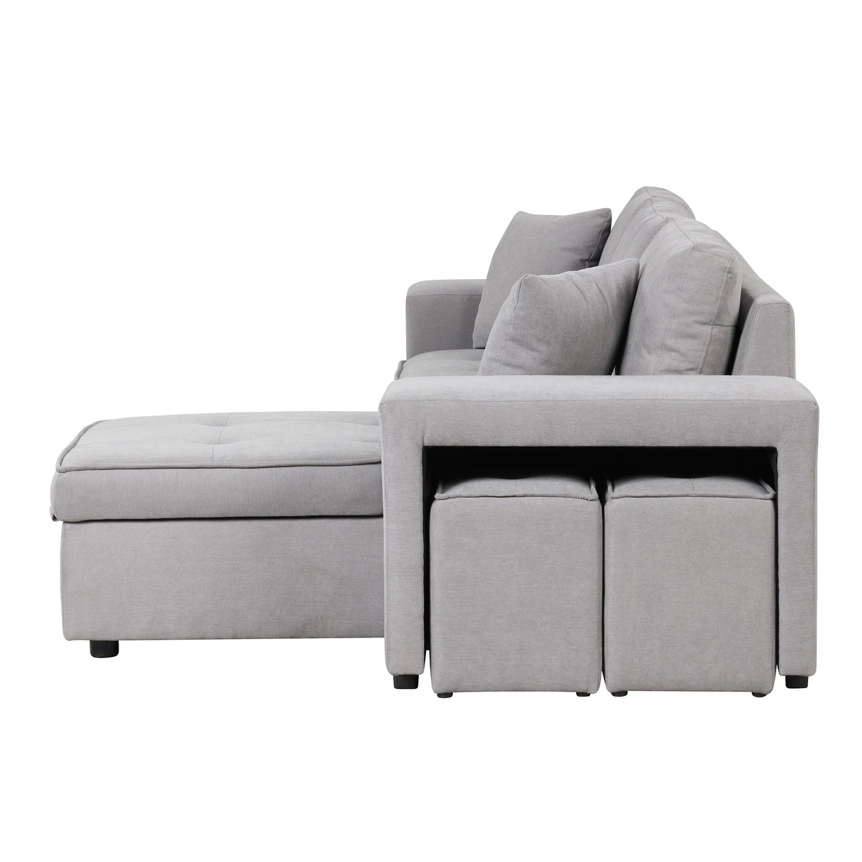 104" Pull Out Sleeper Sofa Reversible L - Shape 3 Seat Sectional Couch with Storage Chaise and 2 Stools for Living Room Furniture Set,Gray - SG000430AAE - image - 13