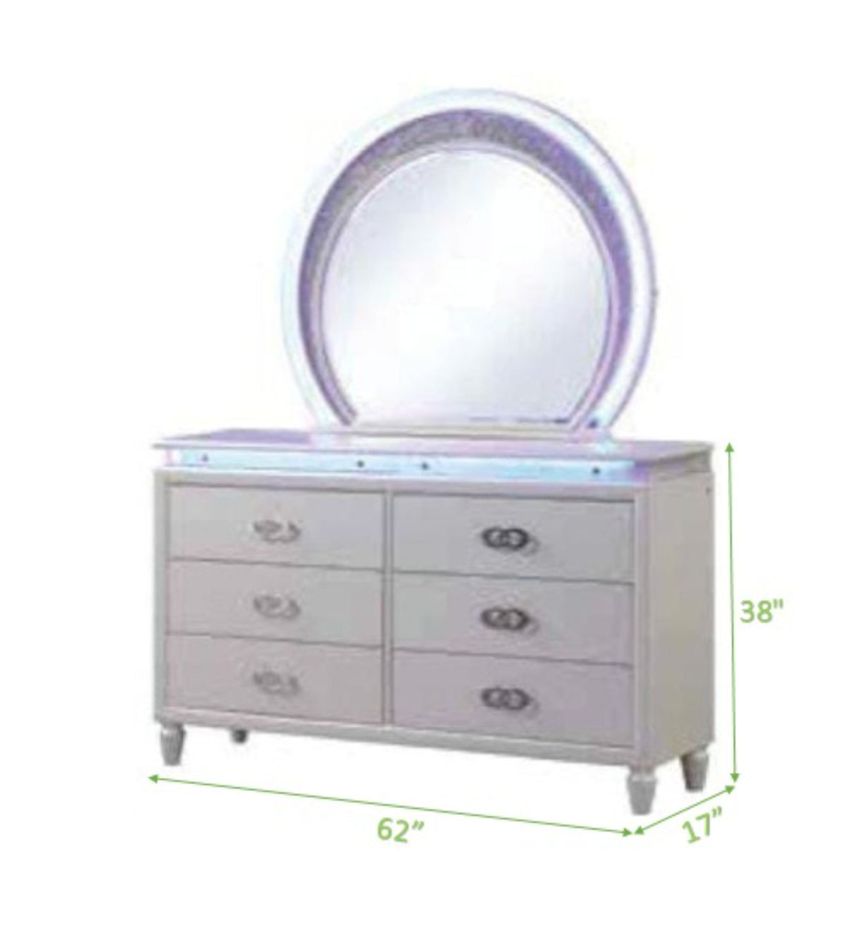 Perla 6 Drawer LED Dresser Made with Wood in Milky White - Home Elegance USA