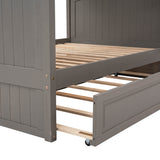 Full Over Full Bunk Bed with Twin Size Trundle, Pine Wood Bunk Bed with Guardrails, Brushed Gray(Old SKU：LP000044AAN) - Home Elegance USA