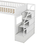 Twin over Twin Wooden L-Shaped Bunk Bed with Ladder and Stairway,White(OLD SKU:SM000303AAK-1) - Home Elegance USA