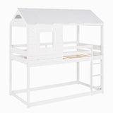 Twin Over Twin Bunk Bed Wood Loft Bed with Roof, Window, Guardrail, Ladder (White) (OLD SKU :LP000062AAK) - Home Elegance USA