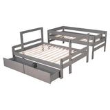 Twin over Full Wood Bunk Bed with 2 Drawers, Gray - Home Elegance USA