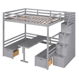 Full over Full Size Bunk Bed with staircase,the Down Bed can be Convertible to Seats and Table - Home Elegance USA