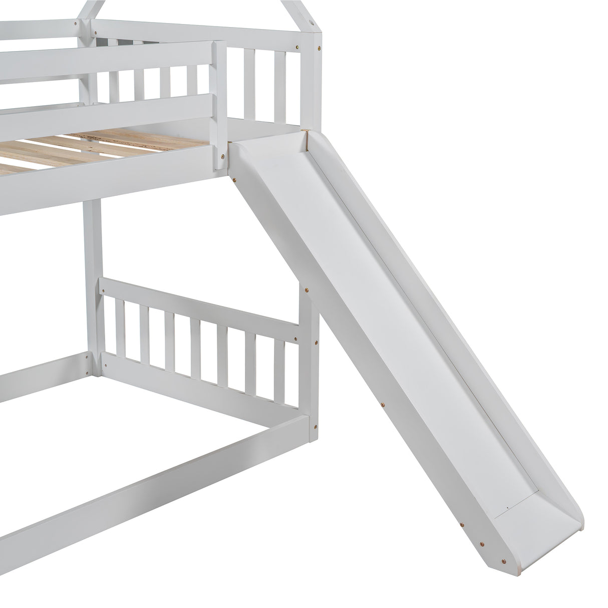 Twin over Twin House Bunk Bed with Slide and Storage Staircase,White - Home Elegance USA