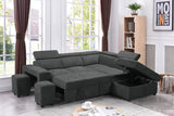 Henrik Dark Gray Sleeper Sectional Sofa with Storage Ottoman and 2 Stools - Home Elegance USA