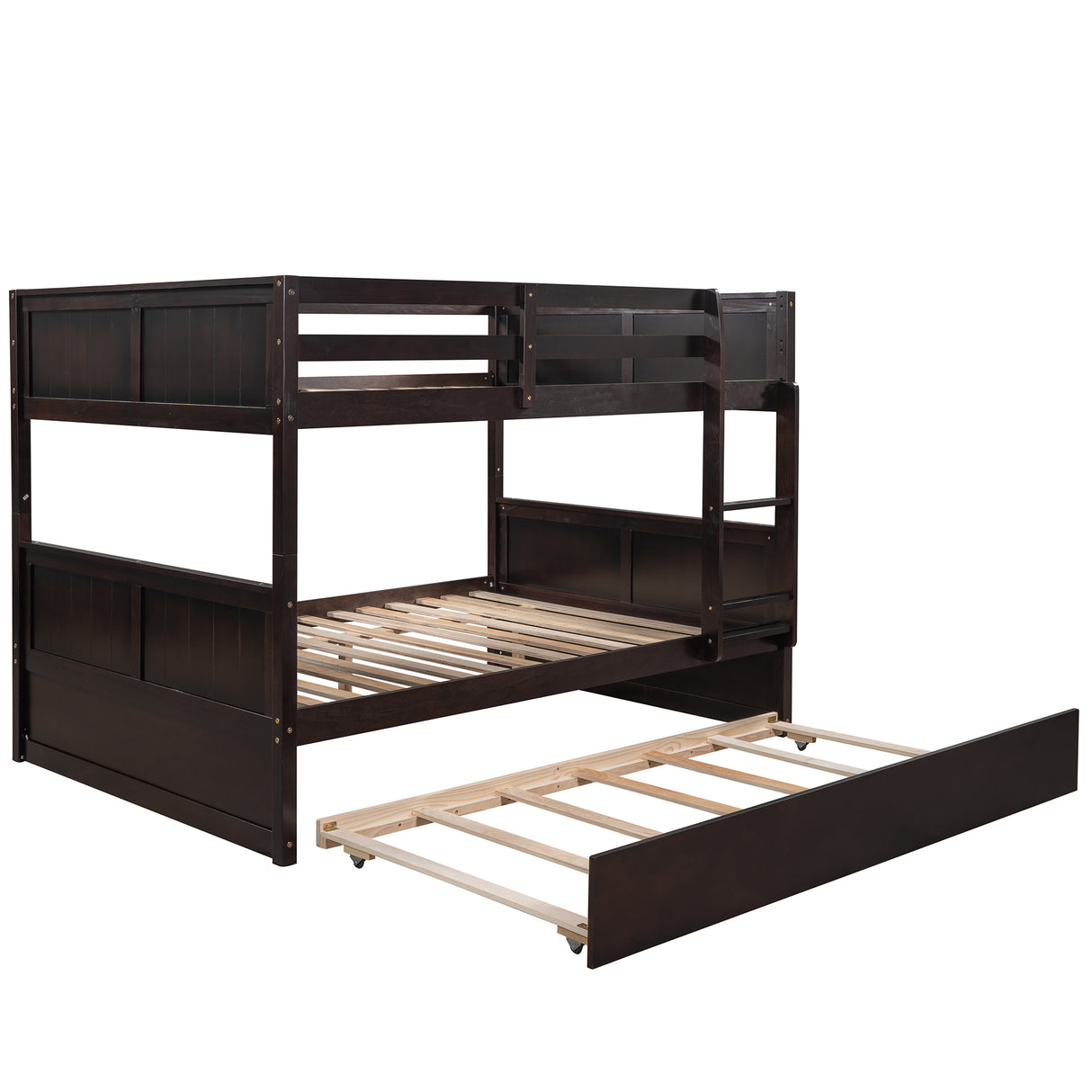 Full Over Full Bunk Bed with Twin Size Trundle, Espresso (old sku: LP000150AAP ) - Home Elegance USA