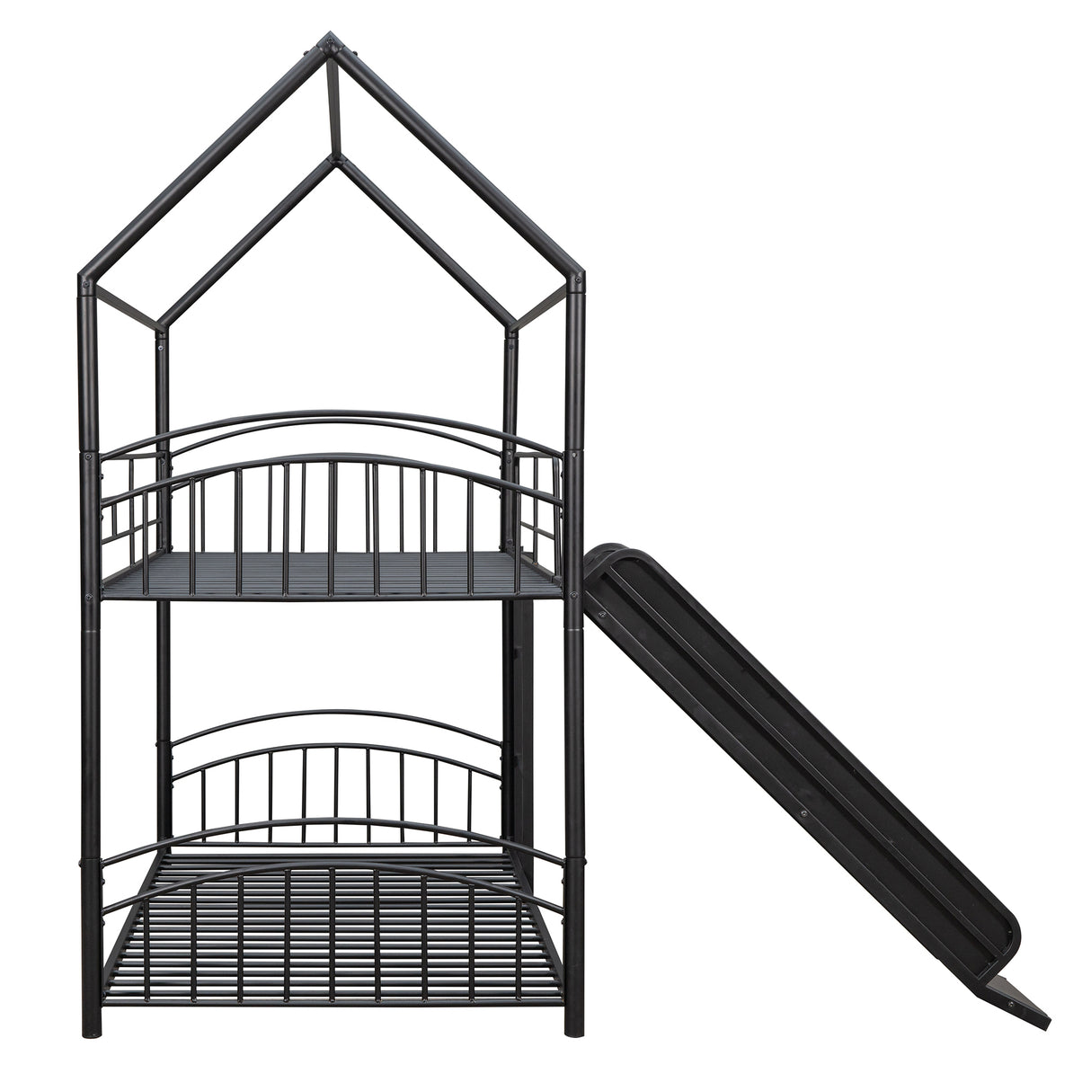 Twin Over Twin Metal Bunk Bed With Slide,Kids House Bed Black - Home Elegance USA