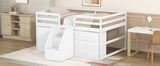 Full Size Functional Loft Bed with Cabinets and Drawers, Hanging Clothes at the back of the Staircase, White - Home Elegance USA