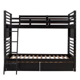 Twin over Twin Wood Bunk Bed with Two Drawers - Espresso· - Home Elegance USA