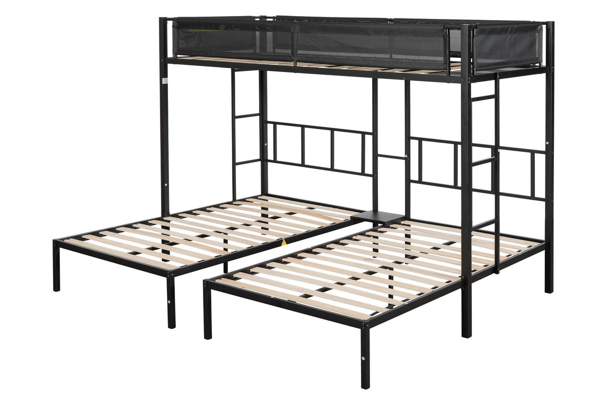 Triple twin bunk bed (Wood Slat and Textilene Guardrail) - Home Elegance USA