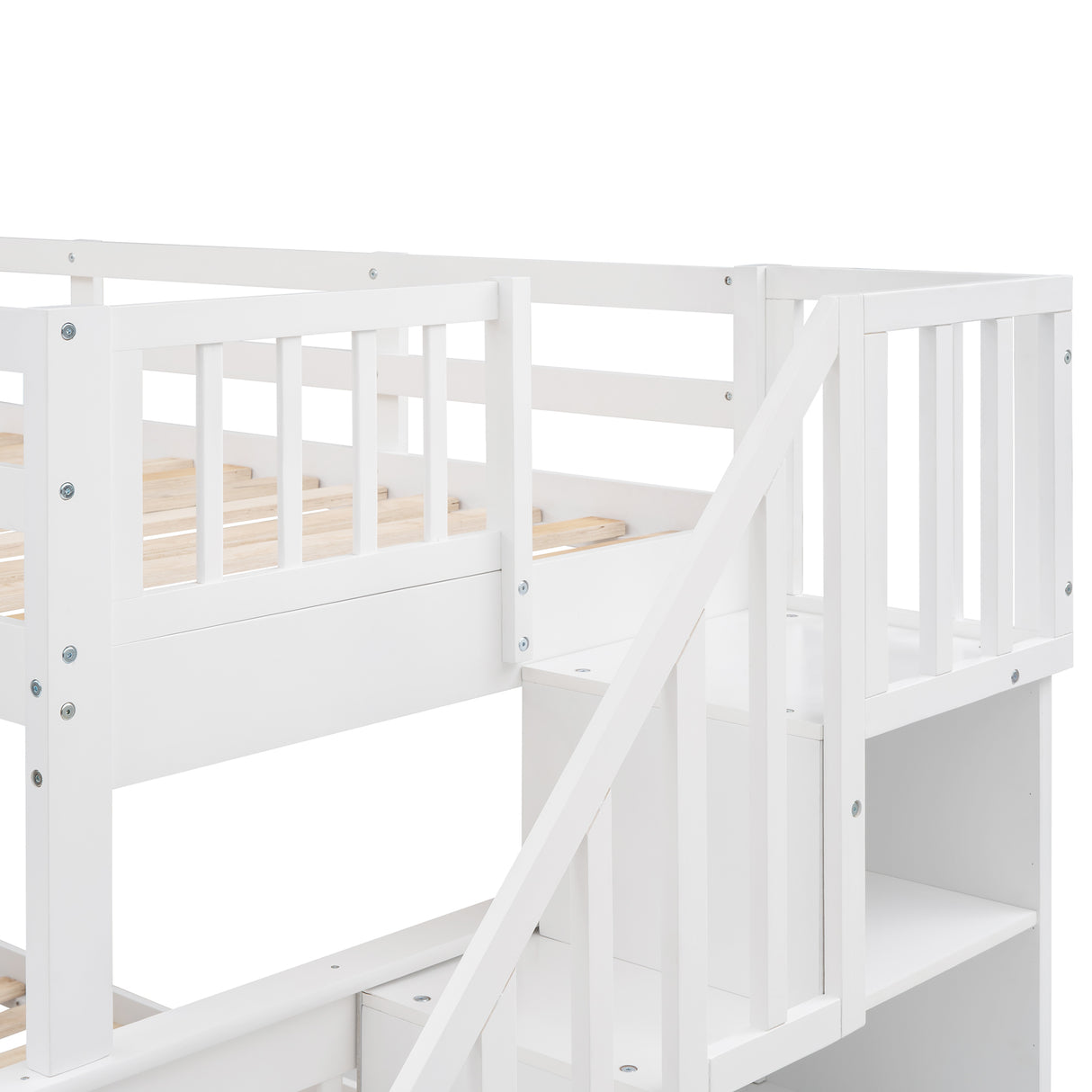 Stairway Twin-Over-Full Bunk Bed with Storage and Guard Rail for Bedroom, White color(OLD SKU :LP000019AAK) - Home Elegance USA