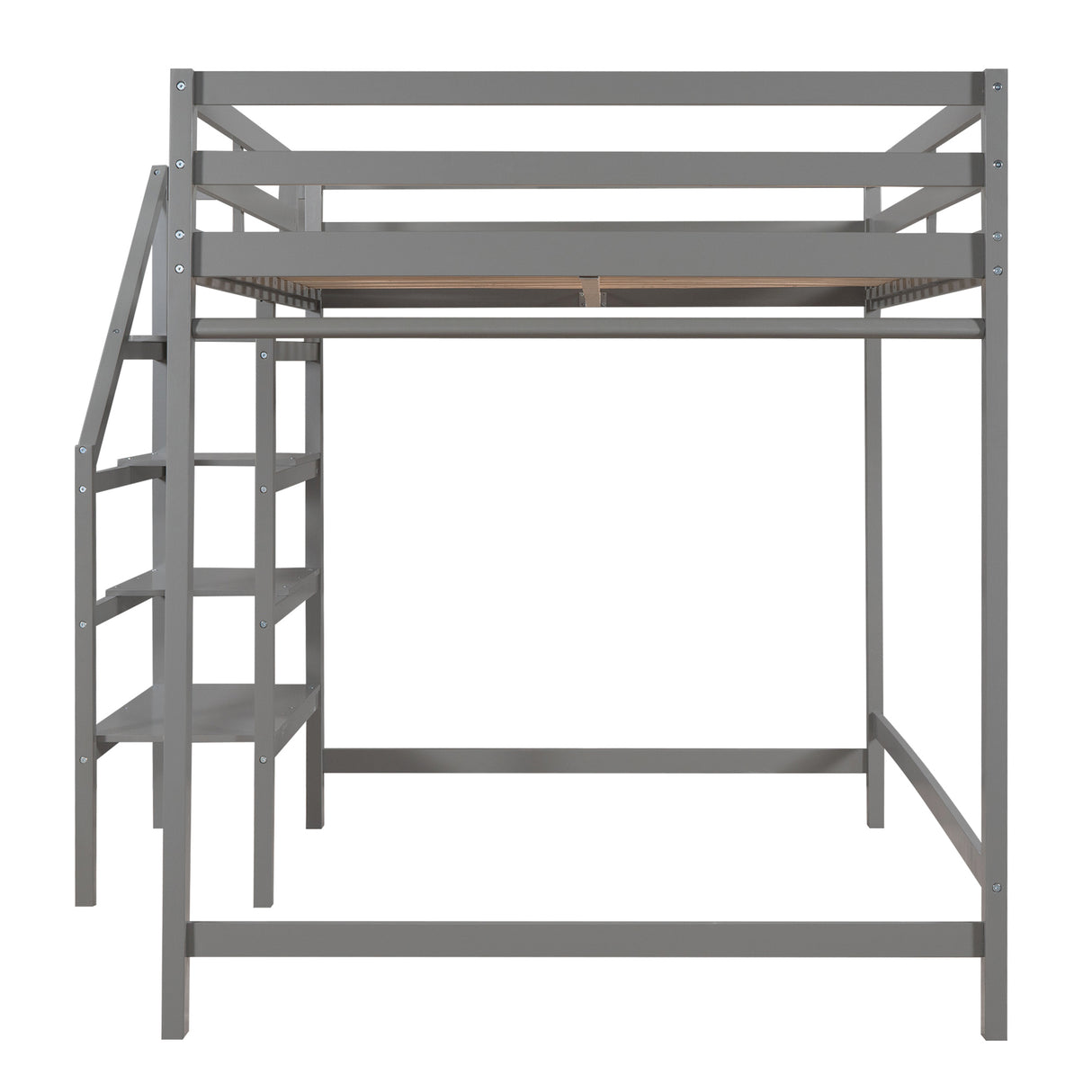 Full Size Loft Bed with Built-in Storage Staircase and Hanger for Clothes,Gray - Home Elegance USA