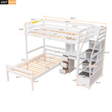 Twin Size Loft Bed with a Stand-alone Bed, Storage Staircase, Desk, Shelves and Drawers, White - Home Elegance USA