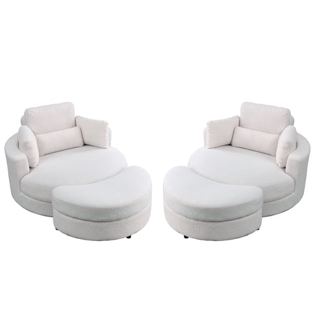 [Video] Welike Swivel Accent Barrel Modern Sofa Lounge Club Big Round Chair with Storage Ottoman Linen Fabric for Living Room Hotel with Pillows. *2PCS Home Elegance USA