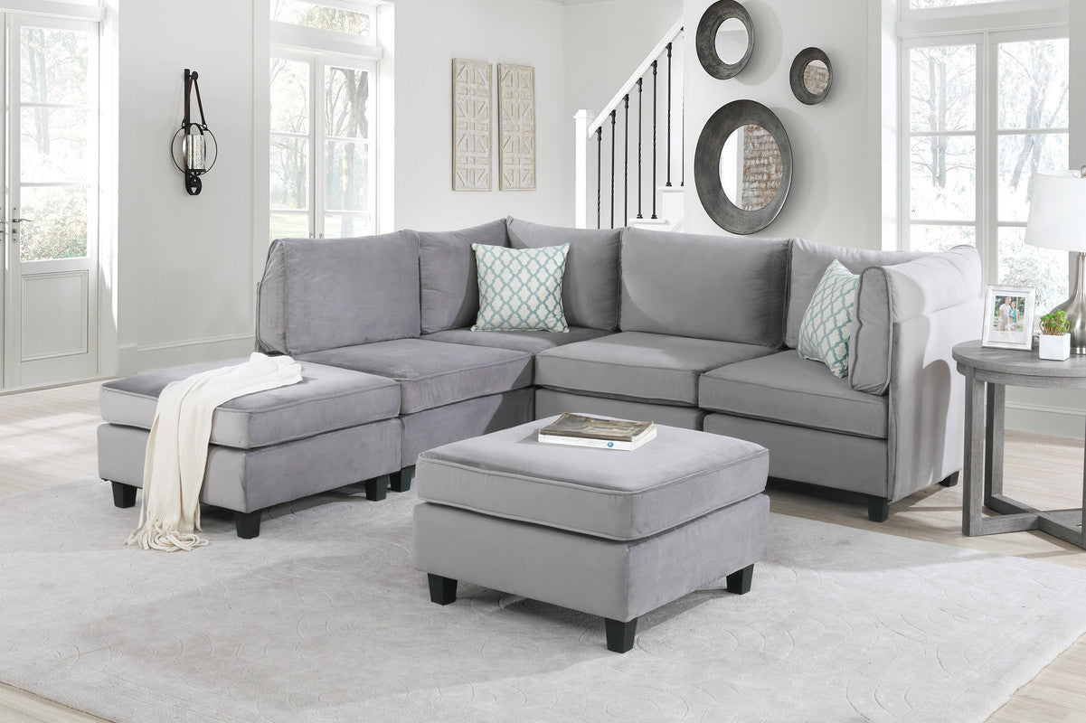 Simona Gray Velvet 6Pc Modular Sectional Sofa - Home Elegance USA