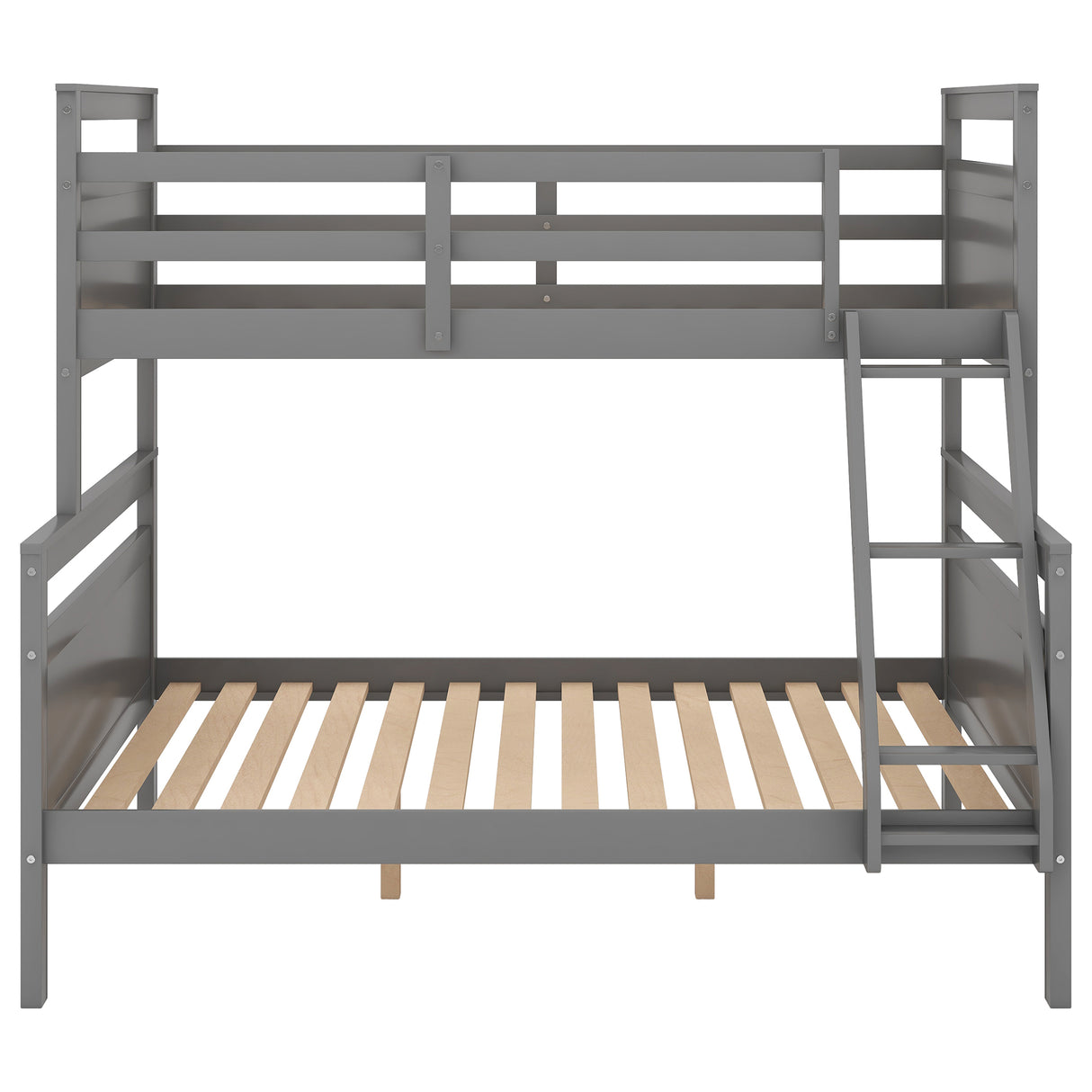 Twin over Full Bunk Bed with ladder, Safety Guardrail, Perfect for Bedroom, Gray - Home Elegance USA