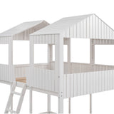 Full Over Full WoodBunk Bed with Roof, Window, Guardrail, Ladder(White)( old sku: LP000031AAK ) - Home Elegance USA