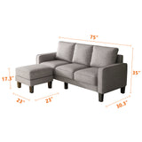 Modern Living Room Furniture L Shape Sofa with Ottoman in Dark Grey Fabric Home Elegance USA