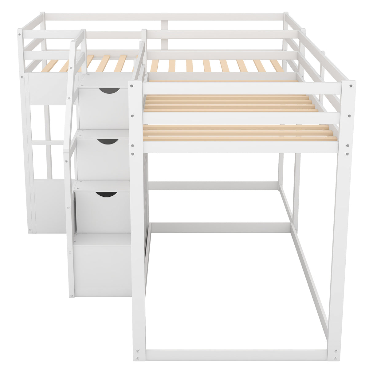 Twin over Twin L-Shaped Bunk Bed with Built-in Middle Staircase,White - Home Elegance USA