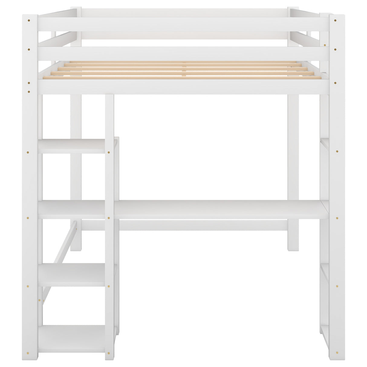 Full Size Loft Bed with Built-in Desk and Shelves,White - Home Elegance USA