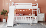 Twin Over Twin Bunk Bed with Slide and Ladder, White（Old SKU:LP000009AAK） - Home Elegance USA