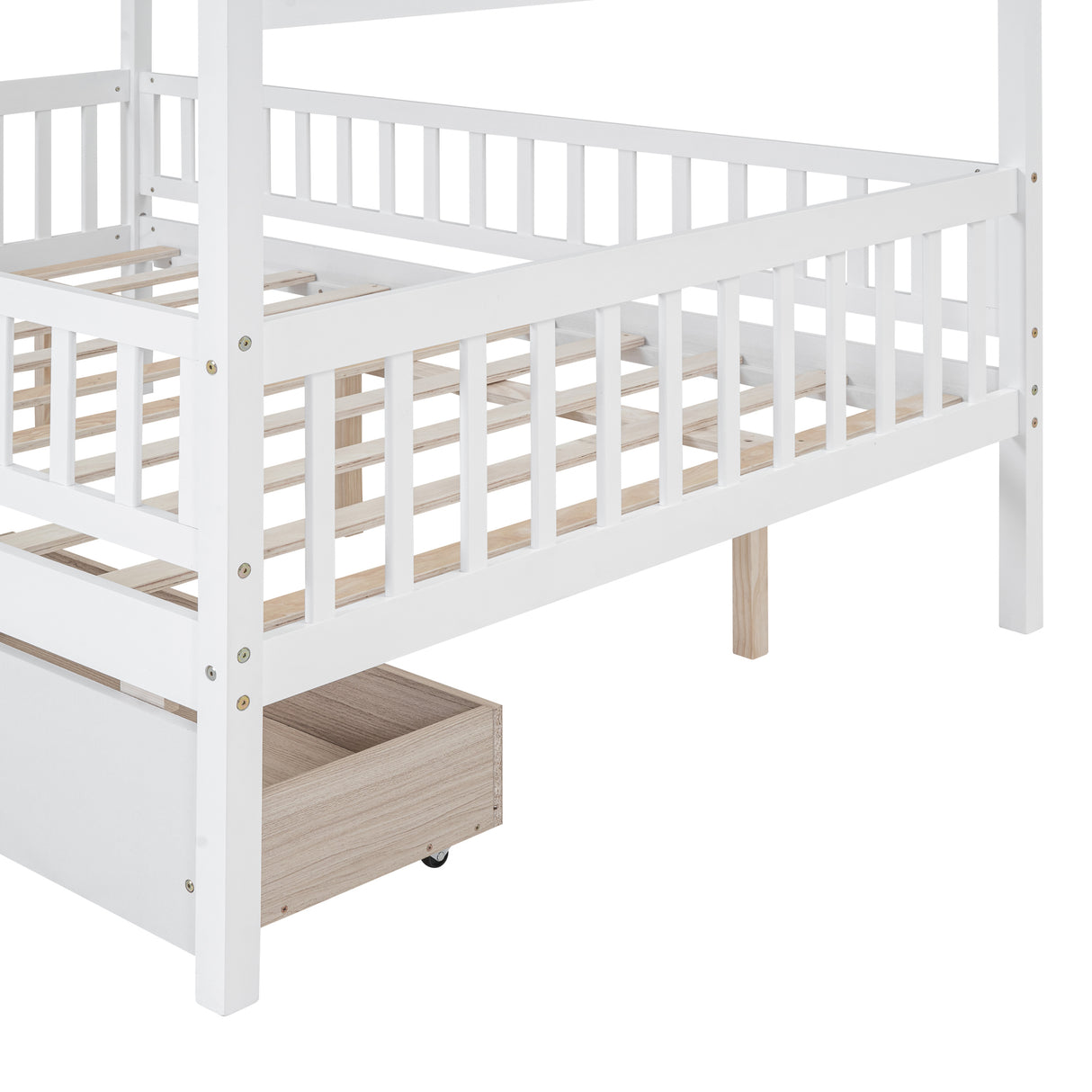 Full Size Wooden House Bed with Two Drawers, White - Home Elegance USA