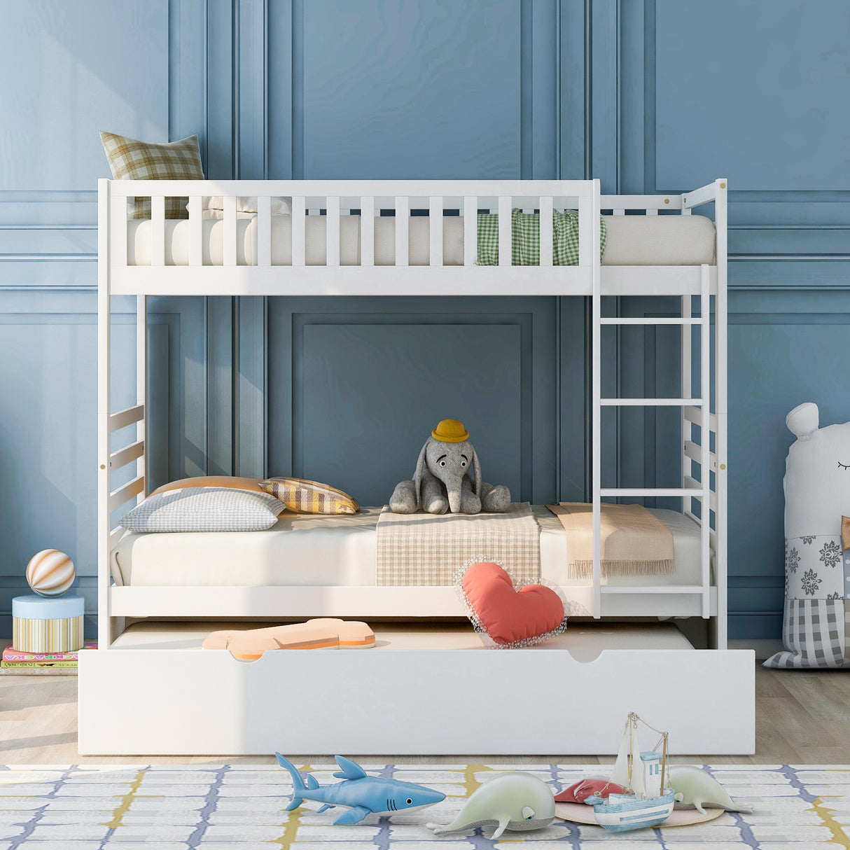 Orisfur. Twin Bunk Beds for Kids with Safety Rail and Movable Trundle bed - Home Elegance USA