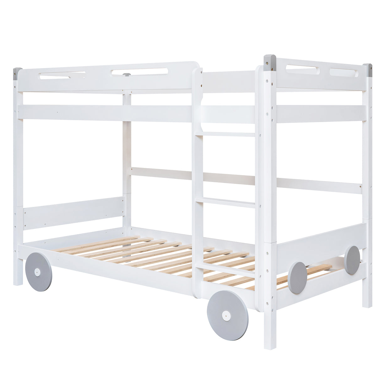 Twin Size Car-Shaped Convertible Bunk Bed, White - Home Elegance USA