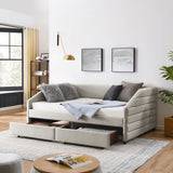 Full Size Daybed with Two Drawers Trundle Upholstered Tufted Sofa Bed, Linen Fabric, Beige (82.5"x58"x34")