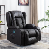 Black PU Recliner Chair Single sofa,Eight point massager function and Heated,ring-pull, cup holder, Adjustable Home Theater Single Recliner Suitable for the elderly vibration massage manual remote con Home Elegance USA