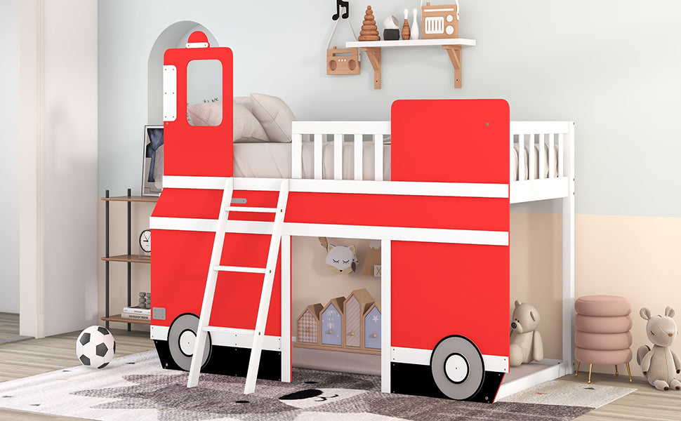 Twin Size Bus Shaped Loft Bed with Underbed Storage Space,Red - Home Elegance USA