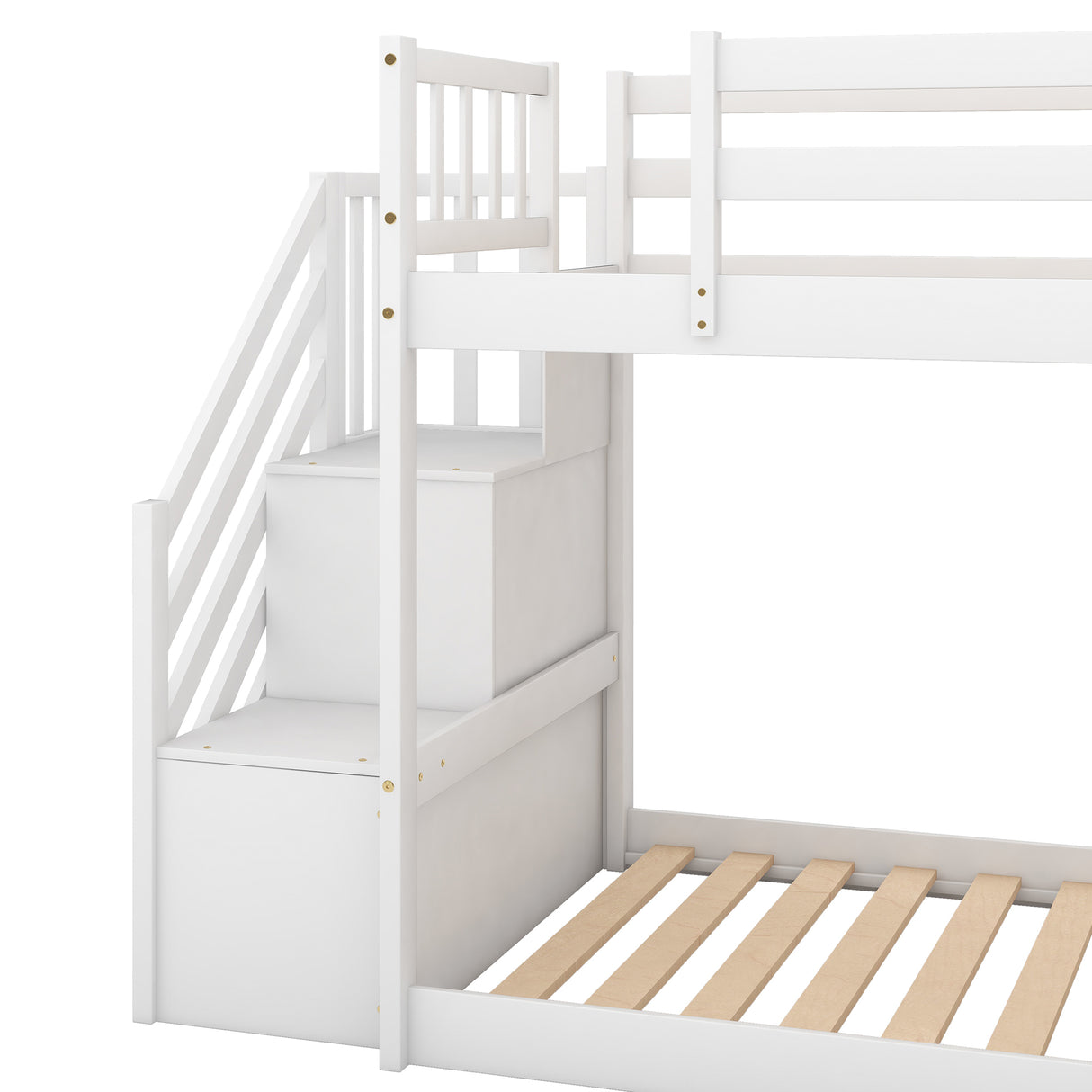 Twin over Twin Bunk Bed with Convertible Slide and Stairway, White - Home Elegance USA