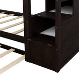 Twin-Over-Twin Bunk Bed with Twin Size Trundle and 3 Storage Stairs,Espresso (OLD SKU :LP000064AAP) - Home Elegance USA