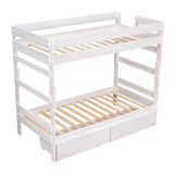 Twin over Twin Wood Bunk Bed with 2 Drawers, White - Home Elegance USA