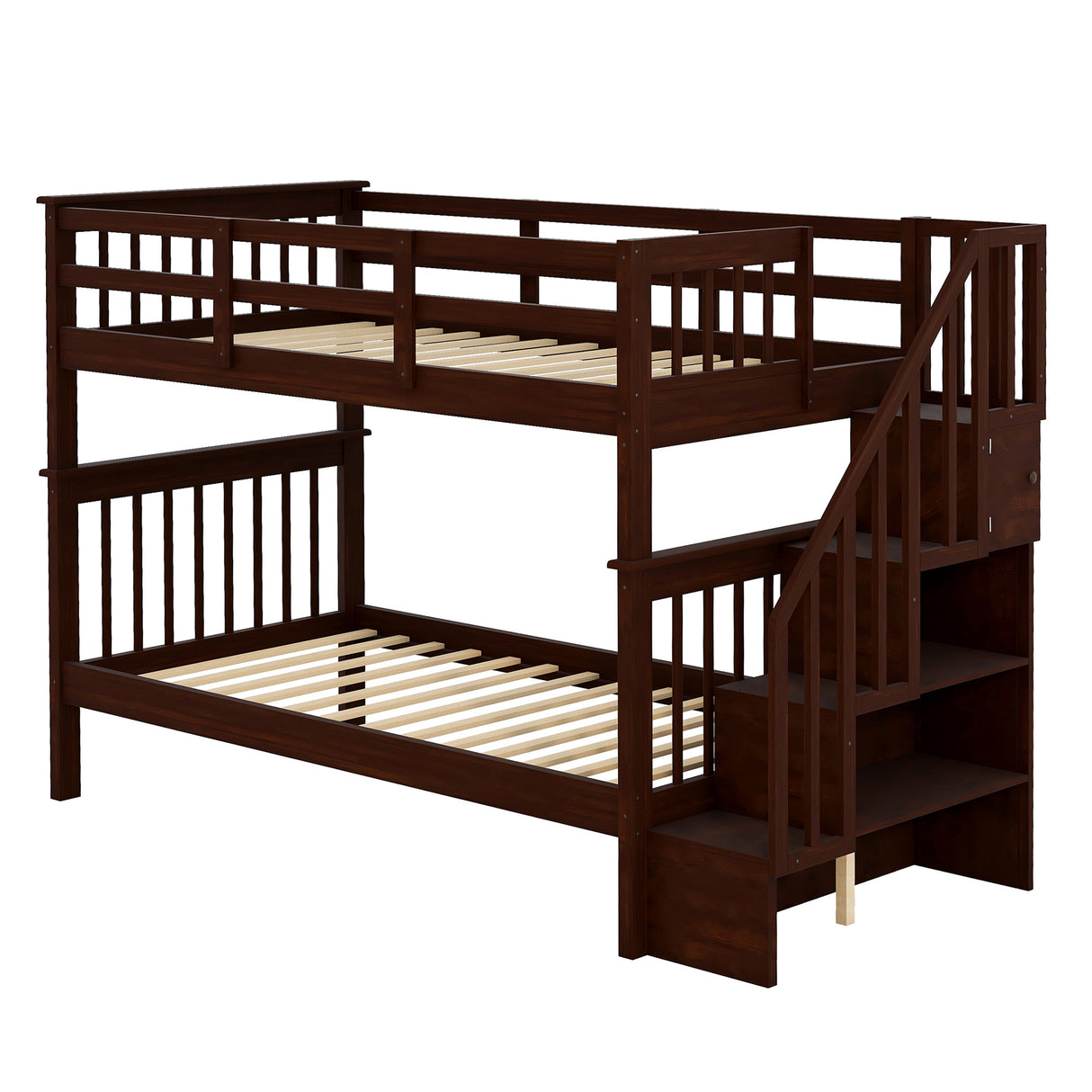 Stairway Twin-Over-Twin Bunk Bed with Storage and Guard Rail for Bedroom, Dorm, Espresso color(OLD SKU :LP000109AAP) - Home Elegance USA