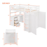 Twin size Loft Bed with Drawers,Desk,and Wardrobe-White - Home Elegance USA