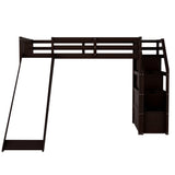 Twin Size Loft Bed with Storage and Slide, Espresso - Home Elegance USA