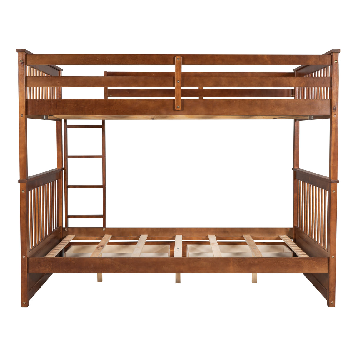 Full-Over-Full Bunk Bed with Ladders and Two Storage Drawers (Walnut) - Home Elegance USA