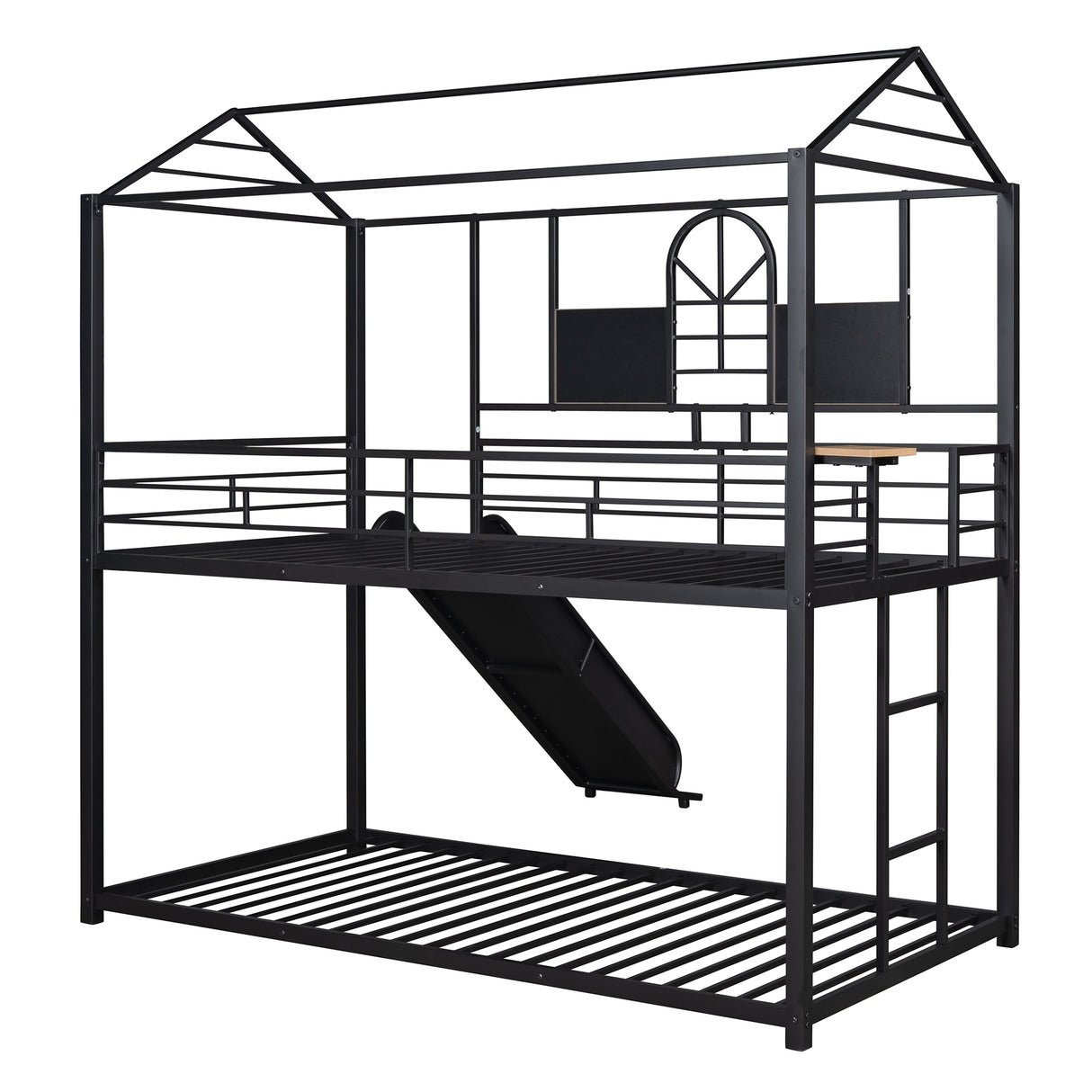 Twin Over Twin Metal Bunk Bed ,Metal Housebed With Slide,Three Colors Available.(Black with Black  Slide)(OLD SKU :LP000095AAB) - Home Elegance USA