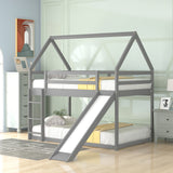Twin Size Bunk House Bed with Slide and Ladder,Gray - Home Elegance USA