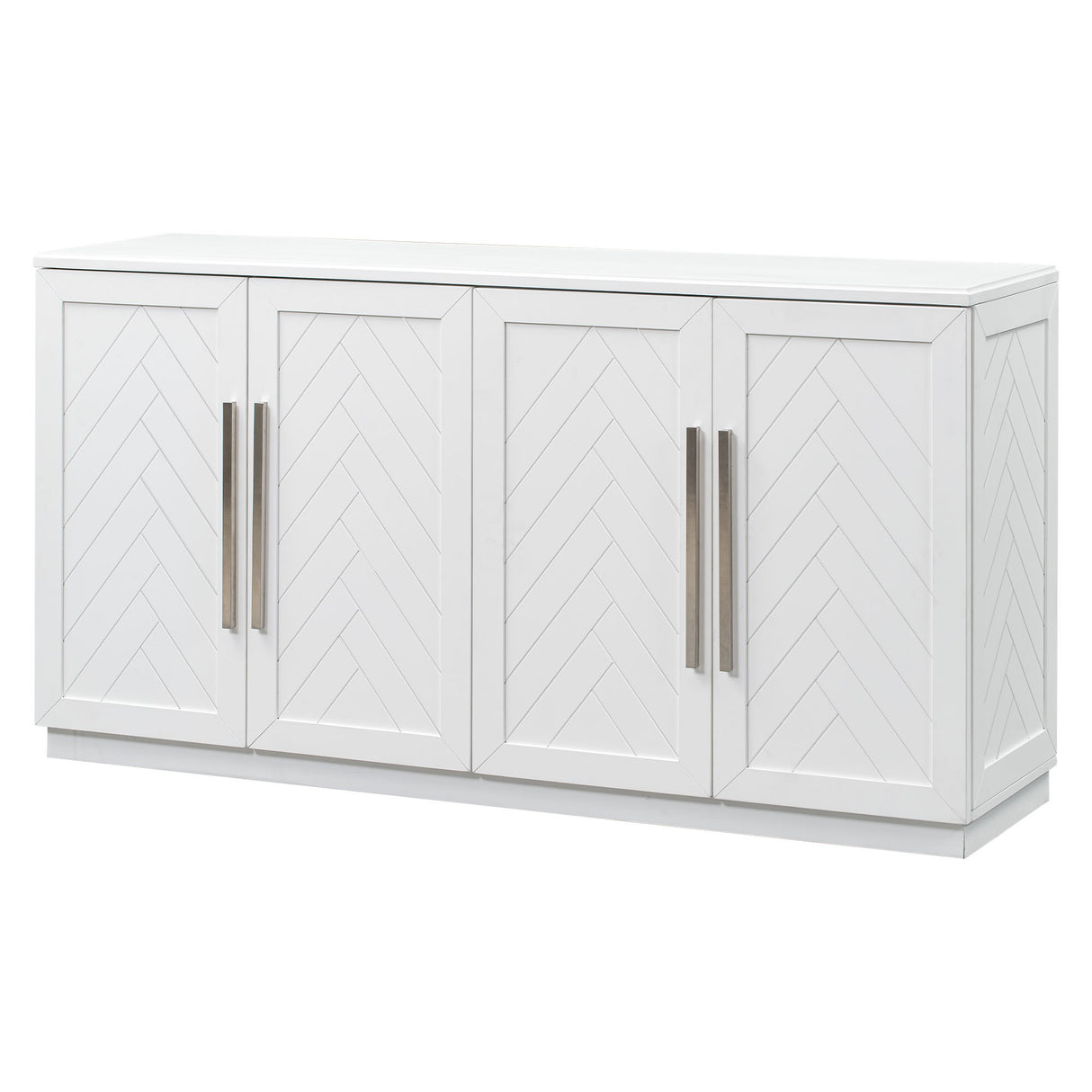 TREXM Sideboard with 4 Doors Large Storage Space Buffet Cabinet with Adjustable Shelves and Silver Handles for Kitchen, Dining Room, Living Room (White) - Home Elegance USA