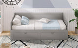 Wooden Daybed with Trundle Bed and Two Storage Drawers , Extendable Bed Daybed,Sofa Bed with Two Drawers, Gray