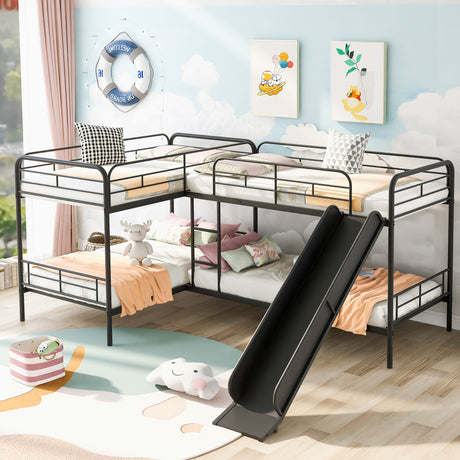 Twin Size L-Shaped Bunk Bed with Slide and Ladder, Black(OLD SKU:GX000615AAB) - Home Elegance USA
