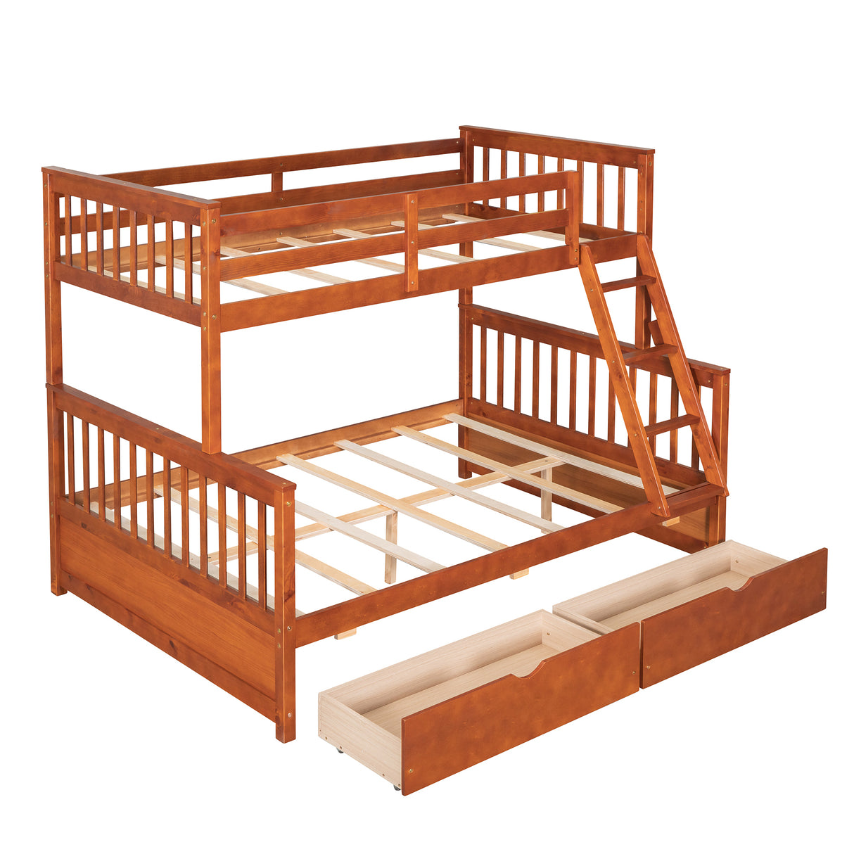 Twin-Over-Full Bunk Bed with Ladders and Two Storage Drawers (Walnut) ( old sku:LT000165AAD） - Home Elegance USA