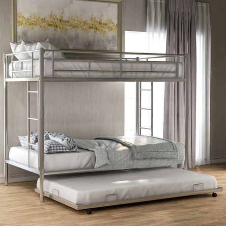 Twin over Twin Bunk Bed with Trundle, Silver(OLD SKU:MF192387AAN) - Home Elegance USA