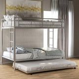 Twin over Twin Bunk Bed with Trundle, Silver - Home Elegance USA