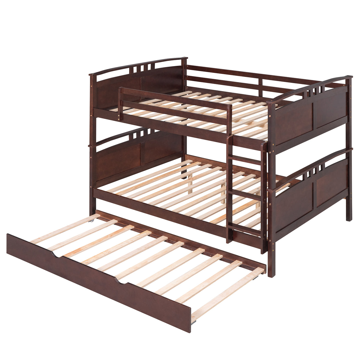 Full-Over-Full Bunk Bed with Twin size Trundle , Separable Bunk Bed for Bedroom - Espresso - Home Elegance USA