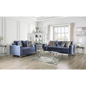 Jodie - Sofa & Loveseat - Satin Blue / Silver